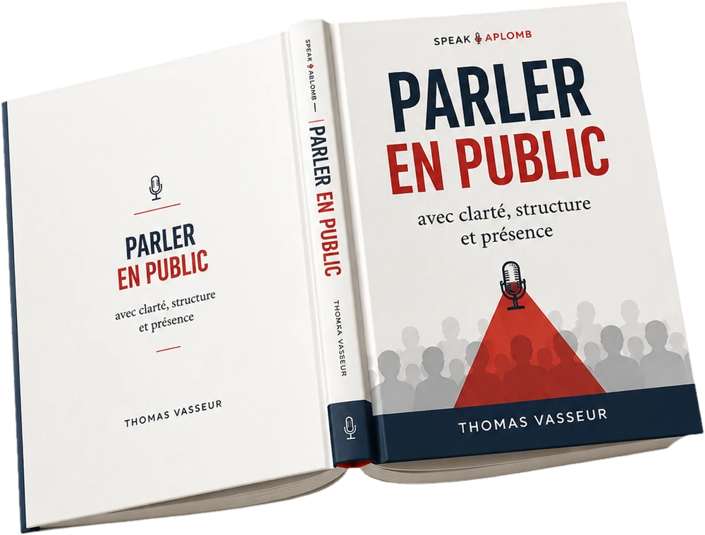 Le livre « Parler en public » ouvert, recto et verso